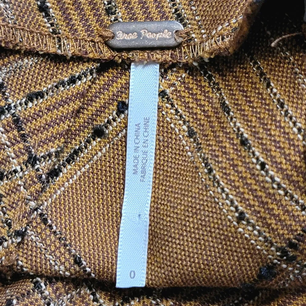 Free People Plaid Tweed Brown Mini Skirt Fringe Boho Preppy Fall Size 0